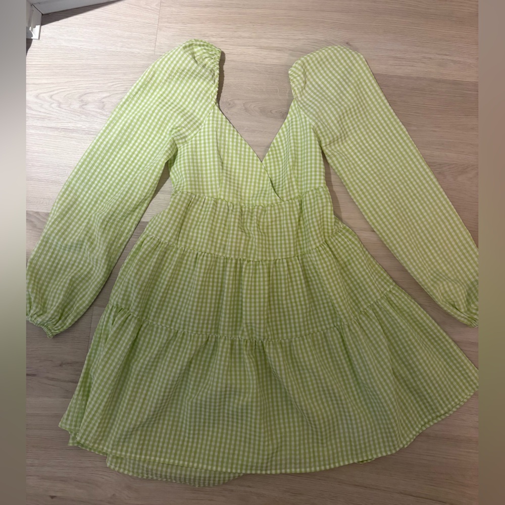 Daisy Street Light Green Gingham Mini Dress